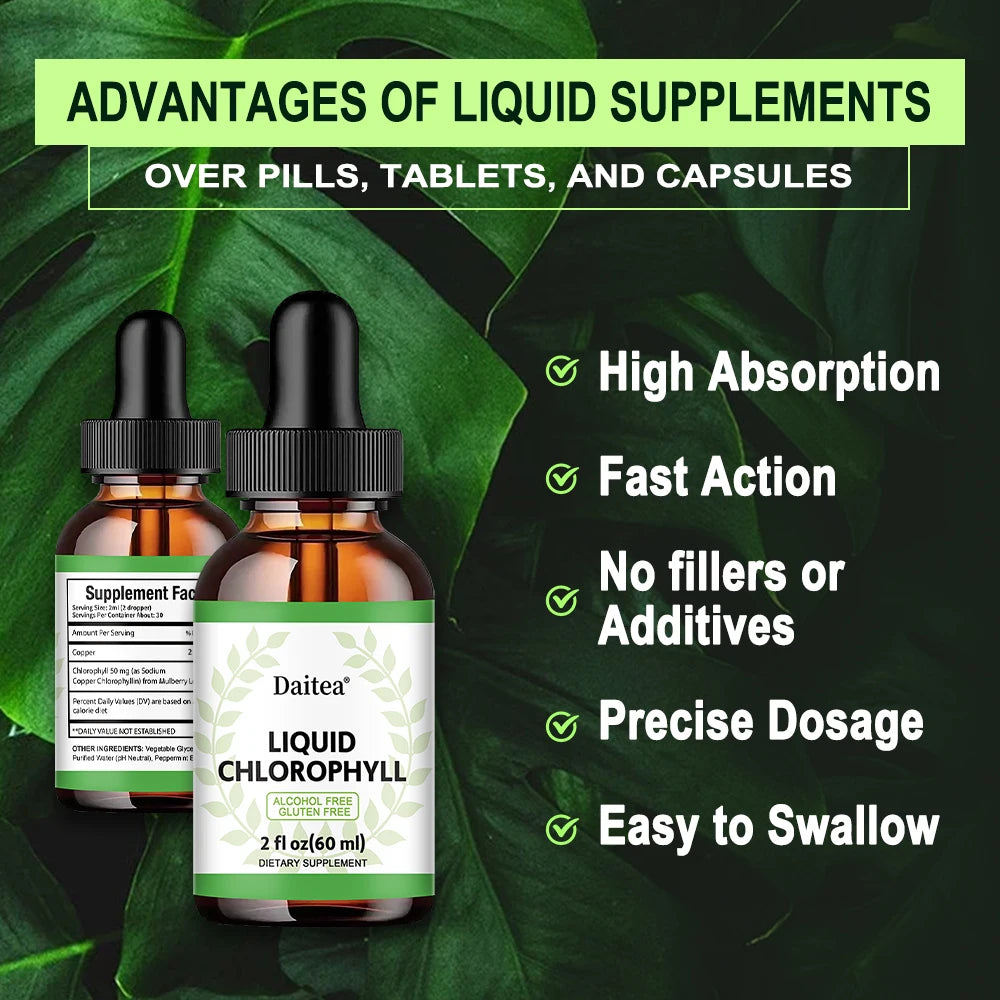 Chlorophyll Drops 60ml - Alcohol Free Gluten Free Liquid Chlorophyll Healthy Dietary Supplement